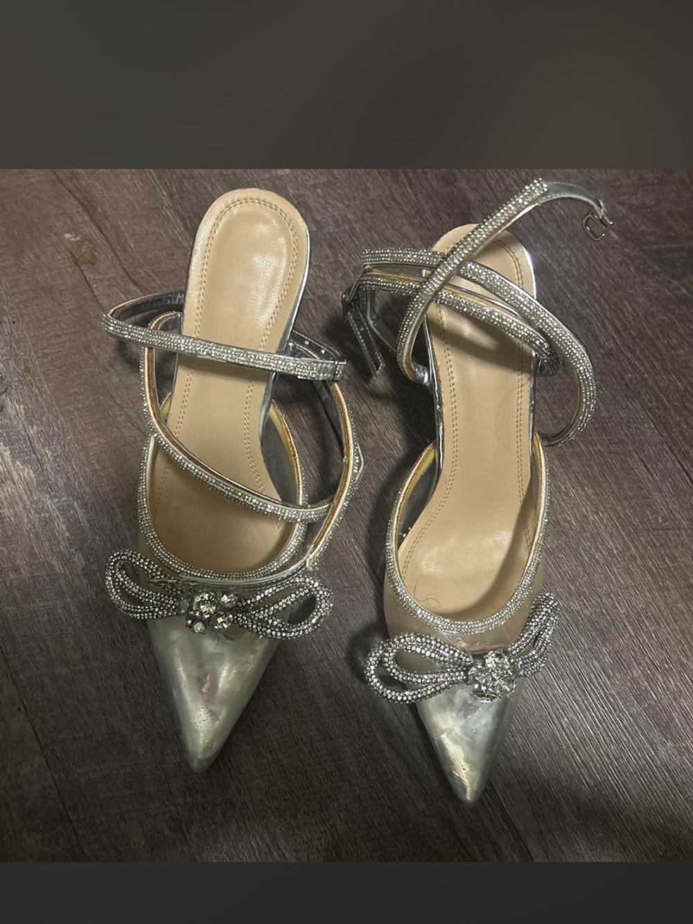Silver Embellished Pointed-Toe Heels - Women's